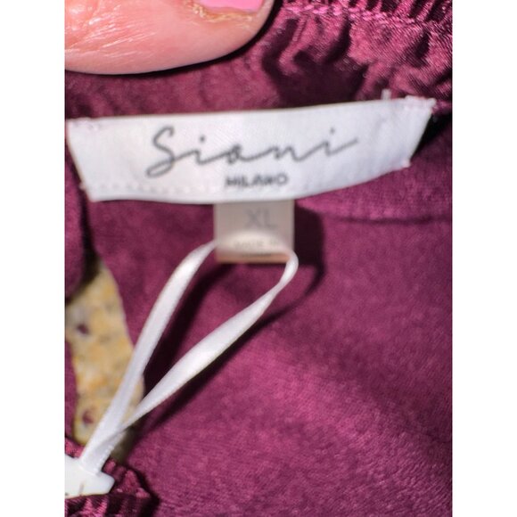 NWT Sioni Milano Plumb Wine XL Pleated Ruffle Hem Cuff L/S Top Classic Old Money - Picture 7 of 11